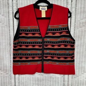 Vintage Wrangler Riata Southwestern Aztec Knit Sweater Vest Size Large - Cotton